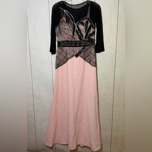 Sue Wong Dresses & Skirts - Sue Wong Pink Formal Half Sleeve Sheer Beaded Wedding Guest Maxi Gown Size 10